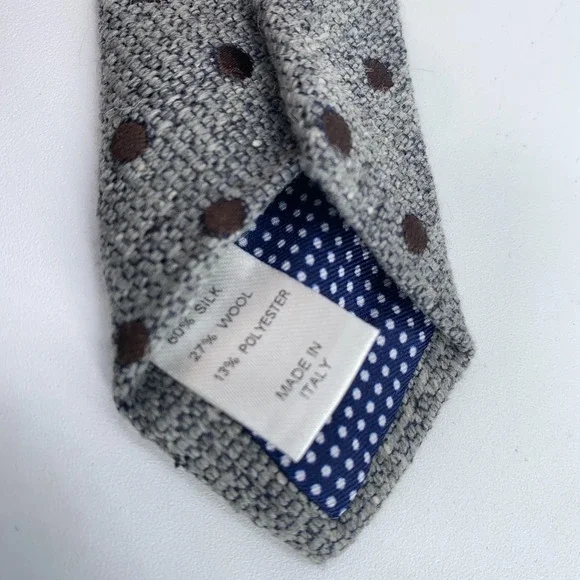 Eton Tie Mens One Size‎ Gray Brown Polka Dot Silk Classic Necktie Italy Made